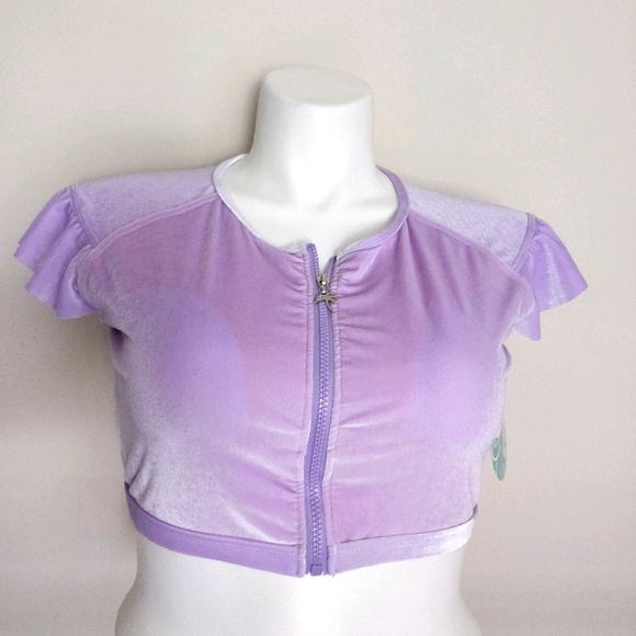 VELVET LILAC ZIP FRILL SLEEVE BIKINI TOP sz 16 - Picture 4 of 10